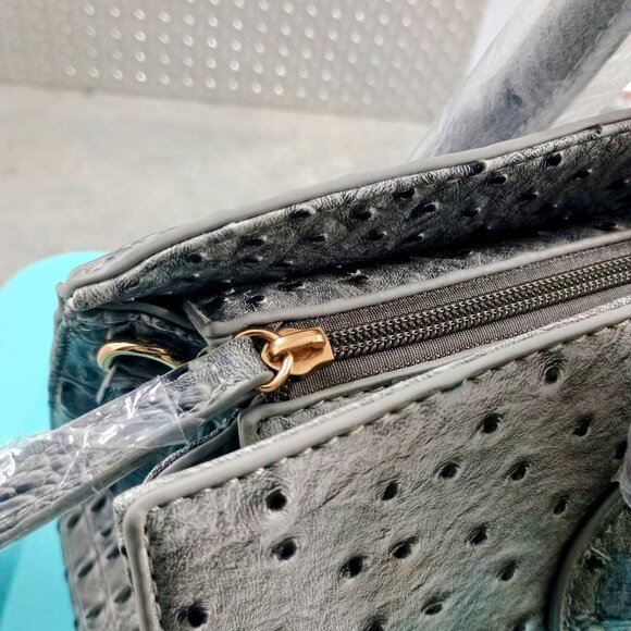 Luxury Vegan Leather Designer Ostrich Print Work Bag w Wallet - Picture 7 of 7